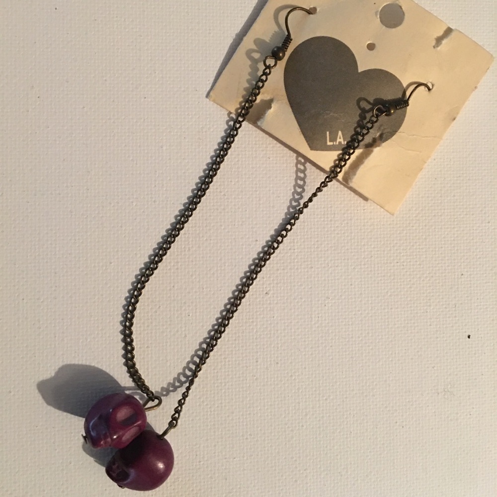 Purple stone skull Earrings- by La